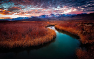 River lush green field cloudy 2 - a lush green field under a cloudy sky free wallpaper