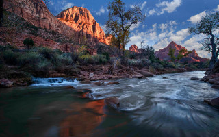 River forest mountain sky lake - under a blue sky free wallpaper