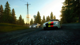 Cars road trees radio tower - two car free wallpaper