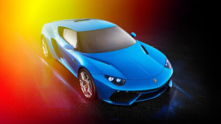 Blue sports car rainbow background - a black floor free wallpaper
