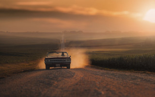 Car dirt road sunset dust - free vintage wallpaper for desktop