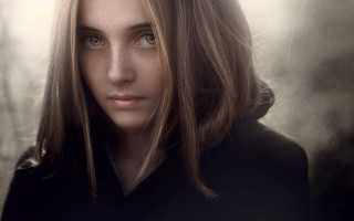 Woman long hair black coat 3 - photorealistic portrait free wallpaper