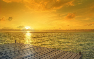 Wooden dock water cloudy sunset - a wooden dock free wallpaper