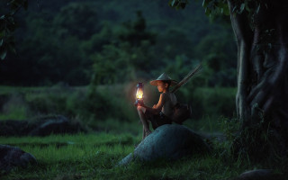 Woman forest lantern sitting blonde - a lantern free wallpaper
