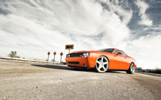 Bright orange sports car tiltshift - fisheye len free wallpaper for desktop