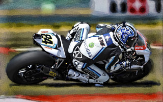 Motorcycle racer leaning turn helmet - a digital painting free wallpaper