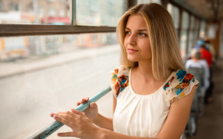 Woman umbrella window blurry photorealistic - a blue umbrella free wallpaper