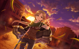 Woman scarf sunset neoromantic celshading - her neck and a scarf free wallpaper