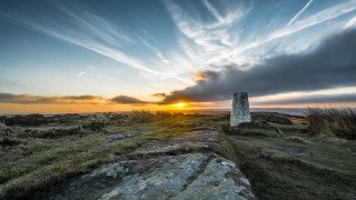 Stone wall field sunset clouds - wide angle len free wallpaper for desktop