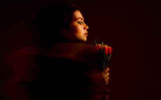 Woman red flower portrait black - red flower free wallpaper