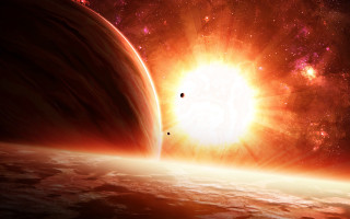 Space sunset moon stars planet - a bright sun free wallpaper