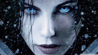 Woman blue eyes sword snow - poster art free wallpaper for desktop