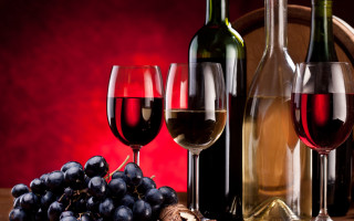 Wine glasses bottles grapes barrel - cao zhibai free wallpaper