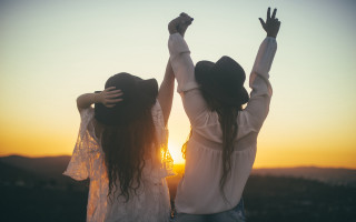 Women sunset beach gloves horizon - their hands in free wallpaper for desktop