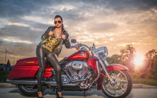 Woman motorcycle sunset clouds fashion - a red motorcycle free wallpaper