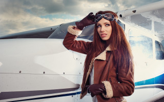 Pilot woman plane fur coat - anka zhuravleva free wallpaper