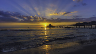 Sunset pier boat dusk city - a pier in the distance free wallpaper