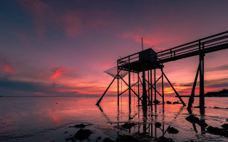 Pier boat sunset pink clouds - a pier free wallpaper