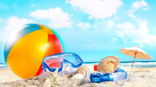 Beach ball snorkels sand ocean - summer free wallpaper