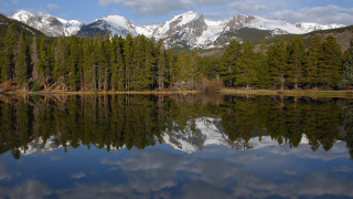 Mountain reflection lake trees clouds 3 - ansel adams free wallpaper