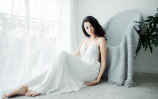 Woman white dress chair window - a chair next free wallpaper