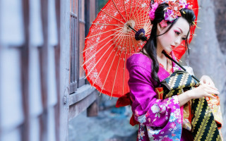 Geisha red umbrella black purse - a black purse free wallpaper