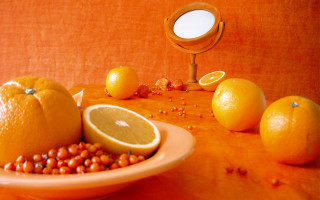 Bowl of oranges mirror magnifying - other fruit free wallpaper