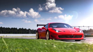 Red sports car road bridge 2 - motion blur free wallpaper
