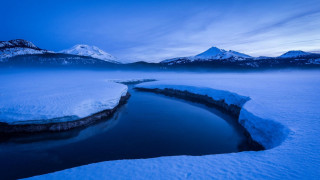 Frozen lake snow mountains blue - a few snow covered mountains free wallpaper