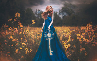 Woman blue dress white key - brooke shaden free wallpaper