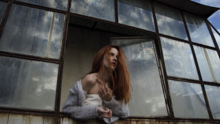 Woman redhair window sky clouds - natural free wallpaper for desktop