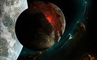 Red planet blue moon starry - a planet free wallpaper