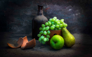 Grapes pears wine bottle shoe - caravaggio free wallpaper