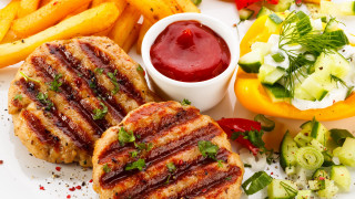 Burger fries ketchup mustard food - a plate of food free wallpaper