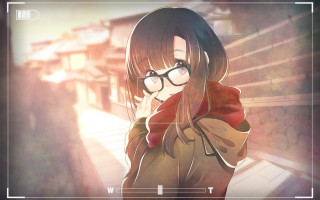 Girl glasses cityscape manga hoodie - anime art style free wallpaper for desktop