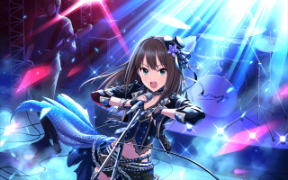 Woman black outfit sword microphone - a light beam free wallpaper