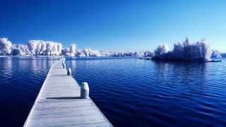 Lake dock boat trees sky - lake free wallpaper