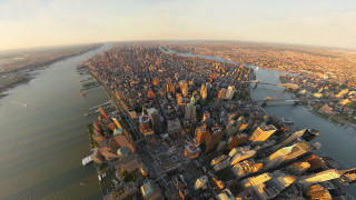 City river bridge urban landscape - ultra wide angle free wallpaper