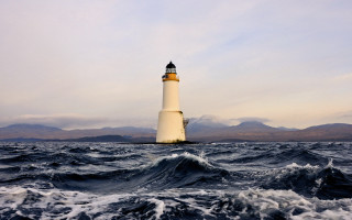 Lighthouse ocean mountains waves sunset - david begbie free wallpaper