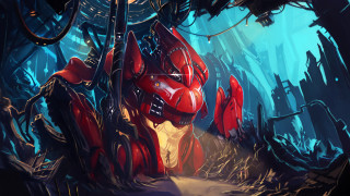 Red robot forest blue light - environment free wallpaper