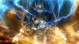 Demonic fire lightning biomechanical bastien - bastien l. deharme free wallpaper