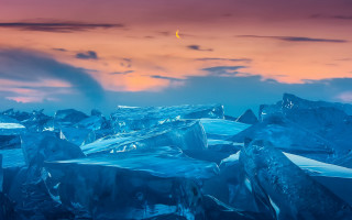 Icebergs sunset moon clouds crystal - a group of icebergs free wallpaper