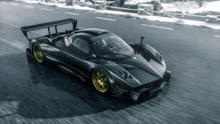 Black race car snow road - tire free wallpaper for desktop