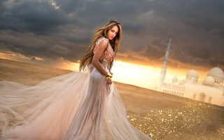 Woman dress building sunset beach - a woman in a dress free wallpaper for desktop