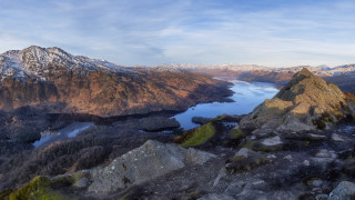 Mountain lake panoramic cloudy sky - a lake in the middle of it free wallpaper for desktop