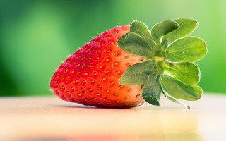Strawberry leaf closeup food photorealism - a green background and a blurry background free wallpaper
