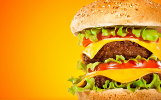 Burger cheese lettuce yellow background - a hamburger free wallpaper for desktop