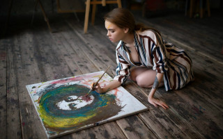 Woman painting art fine realistic - artist free wallpaper for desktop