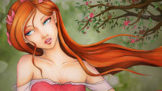 Red haired woman pink dress 2 - a painting of a woman free wallpaper for desktop
