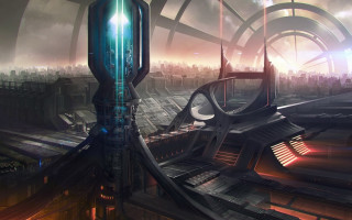 Futuristic city tower architecture pagoda - free sci-fi wallpaper